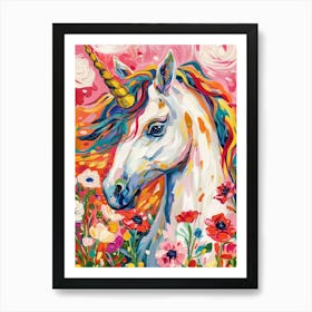 Floral Folky Unicorn Portrait Fauvism Inspired 1 Art Print