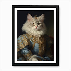 Cat In Medieval Clothing Rococo Inspired Painting 1 Art Print