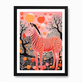 Linocut Pink & Red Inspired Zebra 6 Art Print