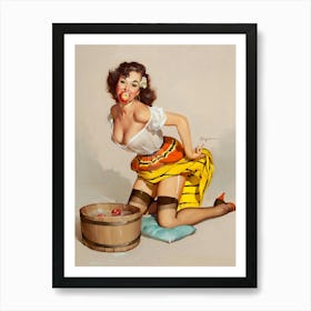 Sexy Pinup Girl Is Bobbing For Apples Art Print