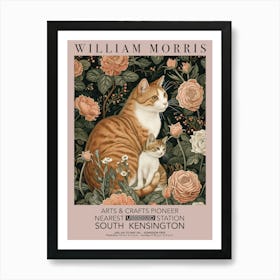 William Morris Print Cat Kitten Roses Valentines Mothers Day Gift Botanical Art Print