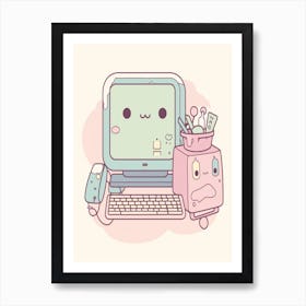 Retro Computer Kawaii Illustration 1 Art Print