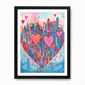 Heart Doodle Skyline 4 Art Print