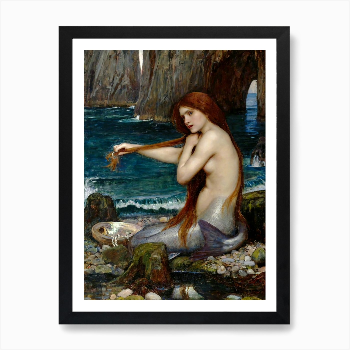 A Mermaid by John William Waterhouse - Remastered Oil Painting