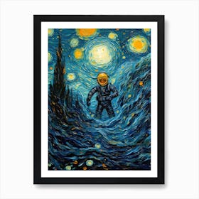 Astronaut In A Starry Night 3 Art Print