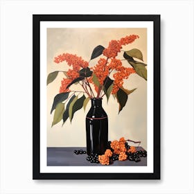 Bouquet Of Beautyberry Flowers, Autumn Fall Florals Painting 2 Art Print