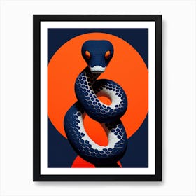 Blue Snake On Orange Background Art Print