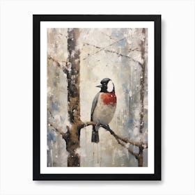 Vintage Winter Animal Painting Woodpecker 3 Art Print