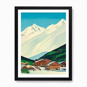 Obertauern 3, Austria Midcentury Vintage Skiing Poster Art Print