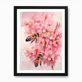 Beehive With Cherry Blossom Watercolour Illustration 2 Art Print