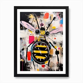 Graffiti Harmony: Bee Robot's Dance in Basquiat Style Art Print