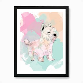 West Highland White Terrier Dog Pastel Line Illustration  4 Art Print