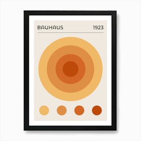 Bauhaus Orange Circles, vintage, retro, geometric, European, mid century, art, modern, colorful, summer, aesthetic, abstract Design Art Print