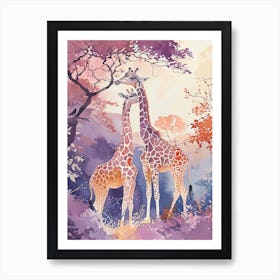 Lilac Giraffe Watercolour Style Illustration 7 Art Print