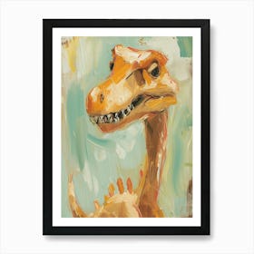 Mustard & Teal Dinosaur Painting Art Print