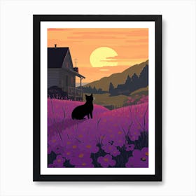 A Black Cat In A Lavender Field 4 Art Print