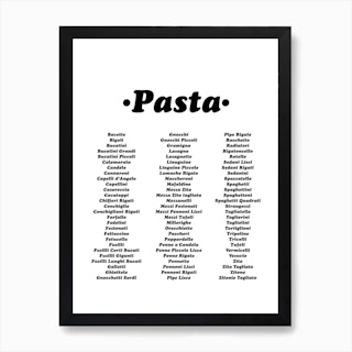 Types Of Pasta   Black Art Print