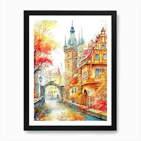 Prague Watercolor Travel Art Print