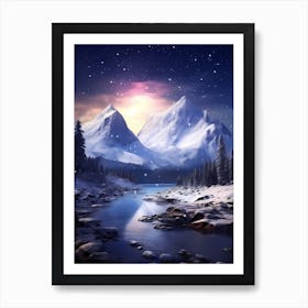 Snowy Mountains At Night Art Print