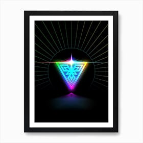 Neon Geometric Glyph in Candy Blue and Pink with Rainbow Sparkle on Black n.0179 Art Print
