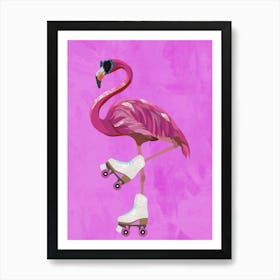 Flamingo Rollerblading Art Print