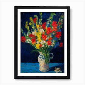 Still Life Of Snapdragons With A Cat 1 Art Print