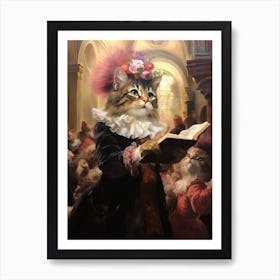Rococo Style Cat Reading A Book Art Print
