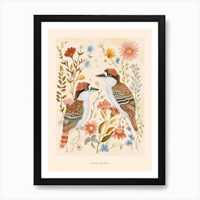 Folksy Floral Animal Drawing Kookaburra 2 Poster Art Print