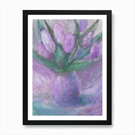 Purple Tulips - floral flower vertical hand painted bedroom impressionism Art Print