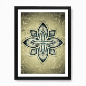 Abstract Flower Pattern, mandala, gothic, geometric design, textured, background, gold, yellow Art Print