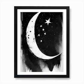 Crescent Moon And 1 Star Symbol Black And White Painting Art Print