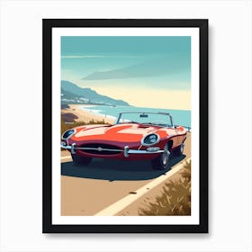 A Jaguar E Type In The Pacific Coast Highway Car Illustration 3 Art Print