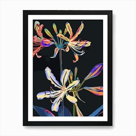 Neon Flowers On Black Agapanthus 4 Art Print