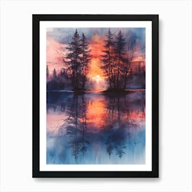 Watercolor Sunset On The Lake In Pastel Shades Art Print