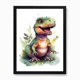 Tyrannosaurus Rex Cute Dinosaur Watercolour 1 Art Print