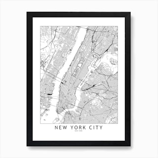 New York White Map Art Print