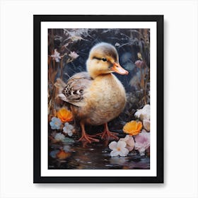 Floral Winter Snow Duckling 3 Art Print