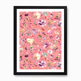 Flower Buds Coral Pink Art Print