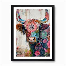 Kitsch Colourful Hairy Cow 3 Art Print