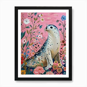 Floral Animal Painting Harp Seal 2 Art Print