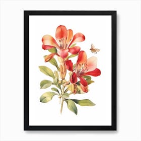 Beehive With Alstromeria Watercolour Illustration 1 Art Print