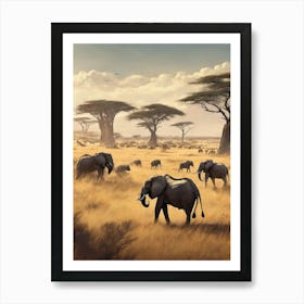 Elephants In The Savannah Art Print