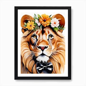 Baby Lion Sheep Flower Crown Bowties Woodland Animal Nursery Decor (5) Result Art Print