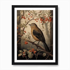 Dark And Moody Botanical European Robin 2 Art Print