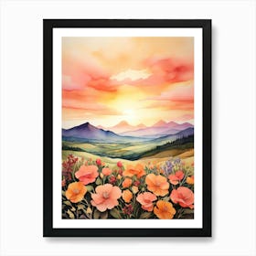 Sunset With Poppies Canvas Print Art Print