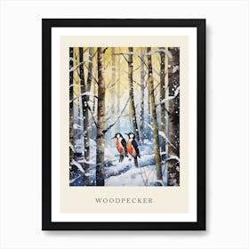 Winter Watercolour Woodpecker 2 Poster Art Print