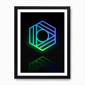 Neon Blue and Green Abstract Geometric Glyph on Black n.0124 Art Print