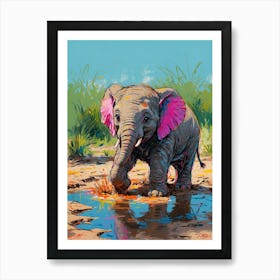 Elephant In The Puddle 1 Art Print