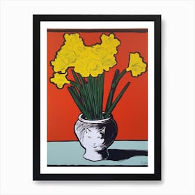 Daffodils With A Cat 1 Pop Art  Art Print