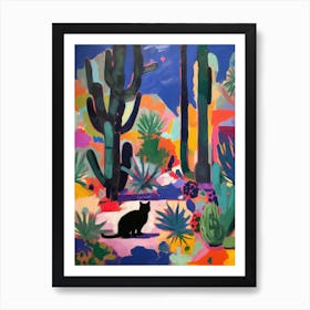 Painting Of A Cat In Desert Botanical Garden, Usa In The Style Of Matisse 01 Art Print
